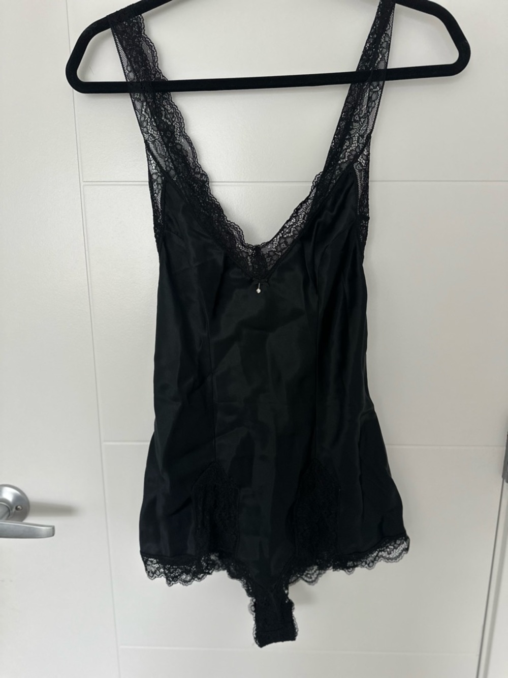 Intimissimi Black Satin Lace-Trim Lingerie Bodysuit